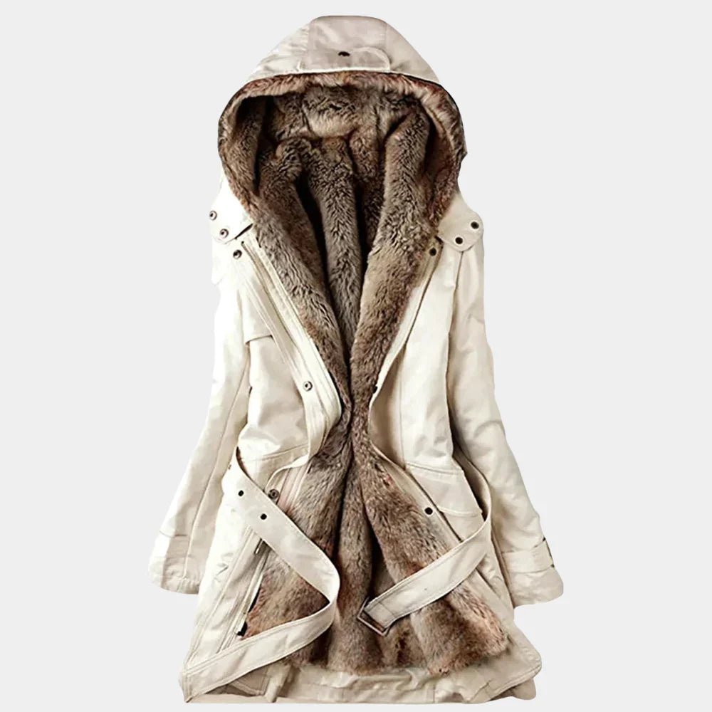 Parka elegante para mujer con forro de piel sintética