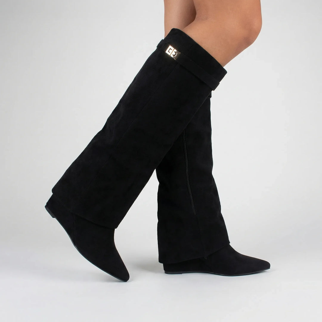Kneelix - Bota de tacón de bloque hasta la rodilla