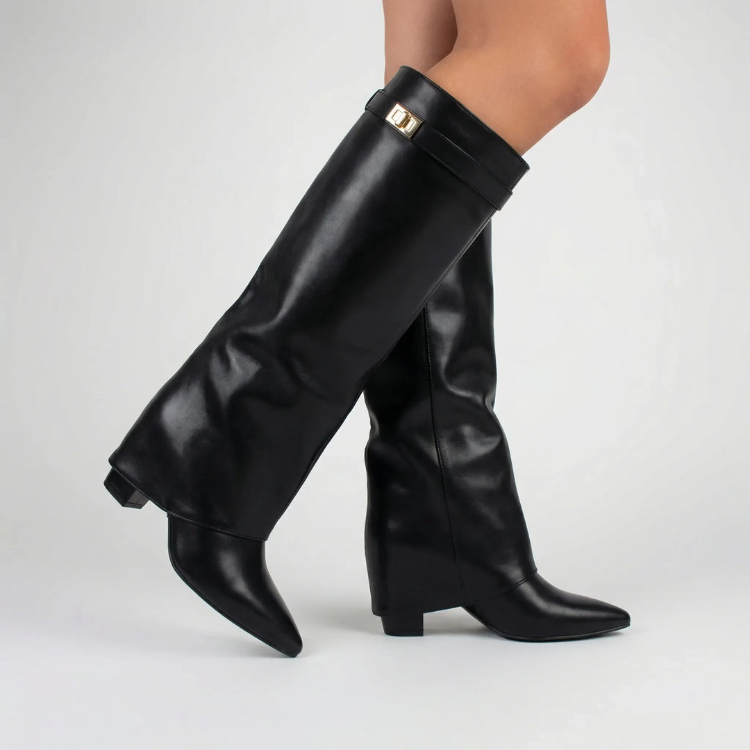 Kneelix - Bota de tacón de bloque hasta la rodilla