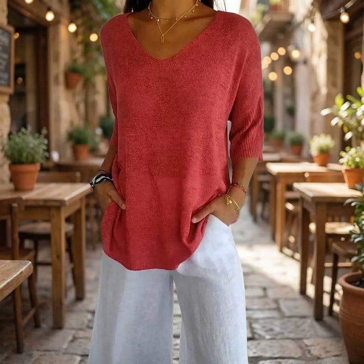 Knivara - Top de punto con cuello en V para mujer