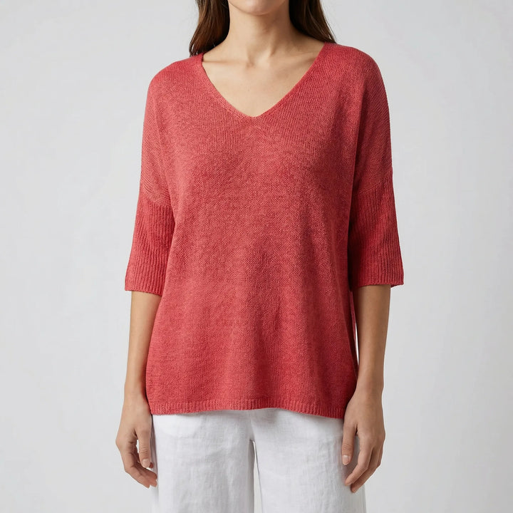 Knivara - Top de punto con cuello en V para mujer