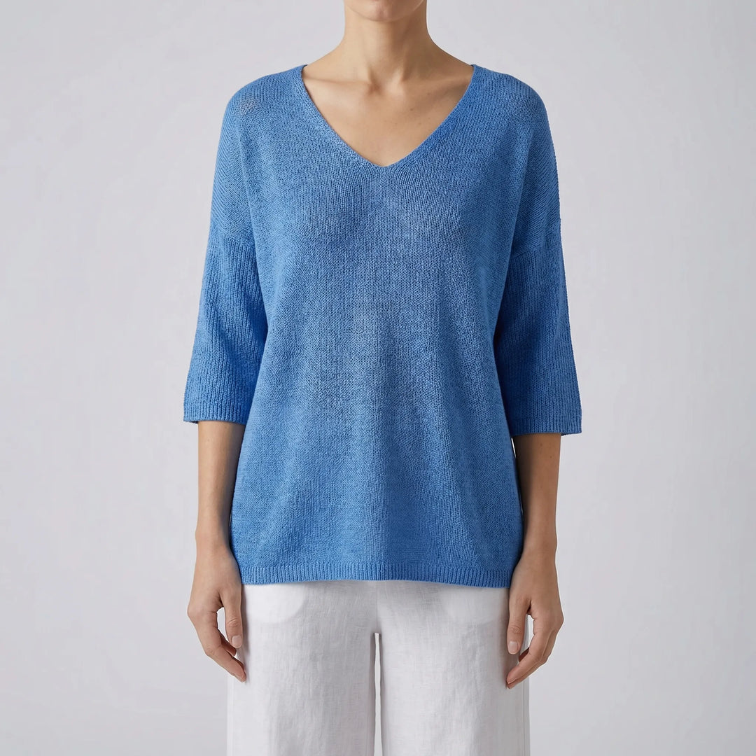 Knivara - Top de punto con cuello en V para mujer