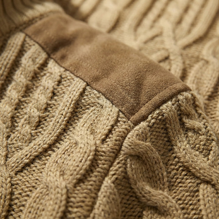 Knovurn - Chaqueta cárdigan de punto trenzado con forro polar