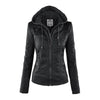 Chaqueta Moto de Cuero Sintético con Capucha para Mujeres