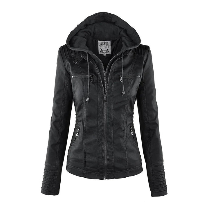 Melody – Chaqueta motera de imitación de cuero con capucha