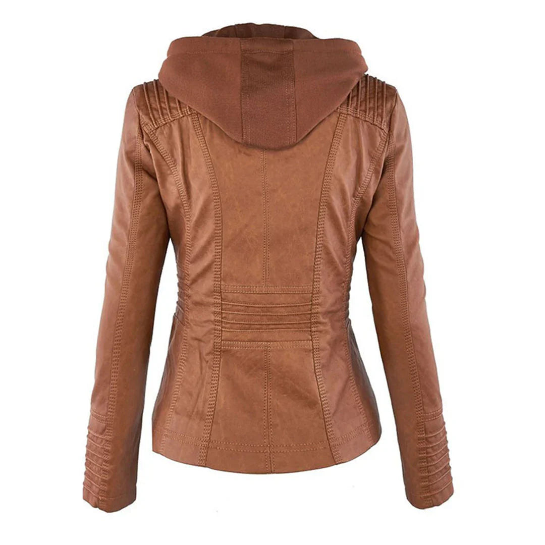 Melody – Chaqueta motera de imitación de cuero con capucha
