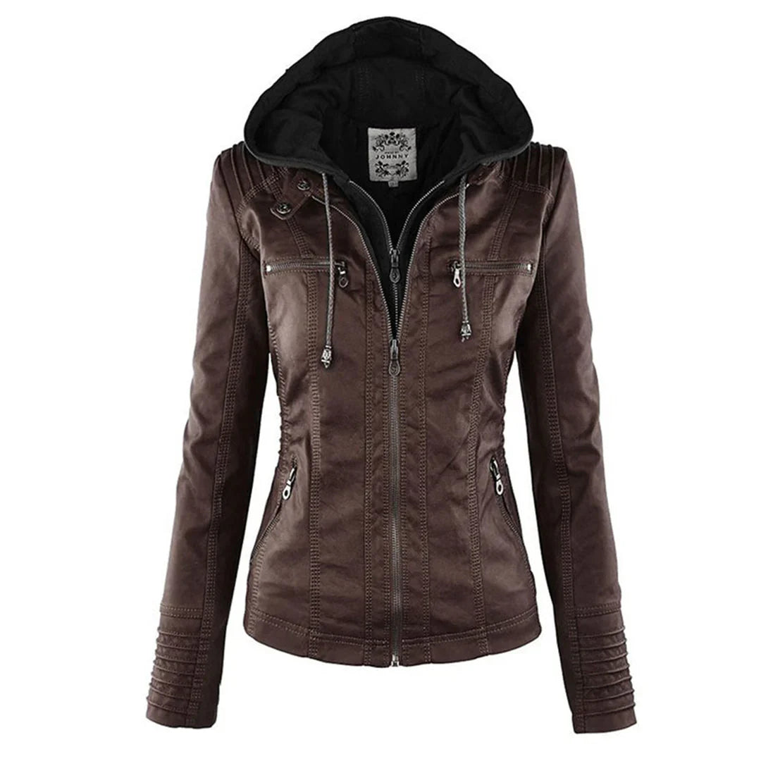 Melody – Chaqueta motera de imitación de cuero con capucha