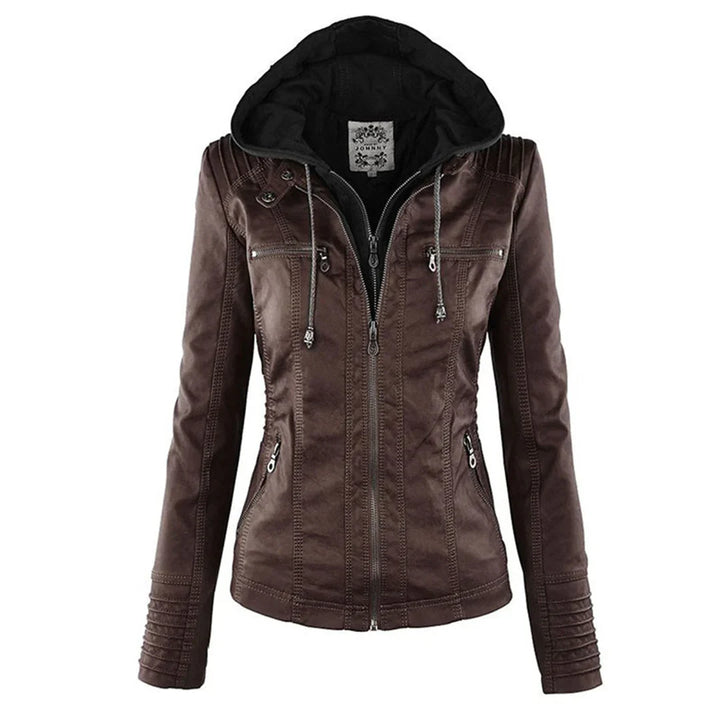 Melody – Chaqueta motera de imitación de cuero con capucha