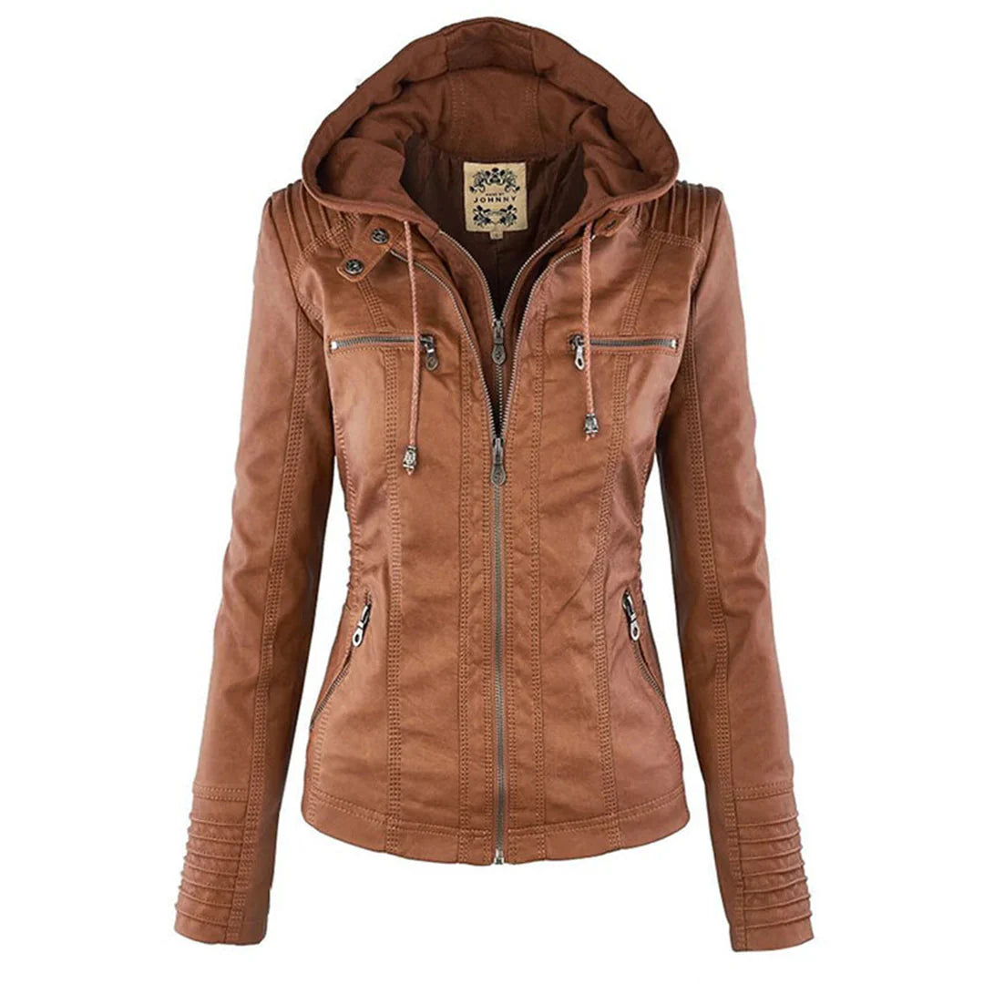 Melody – Chaqueta motera de imitación de cuero con capucha