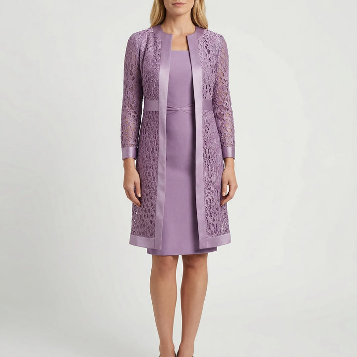 Lacevyne - Conjunto de vestido de dos piezas con superposición de encaje
