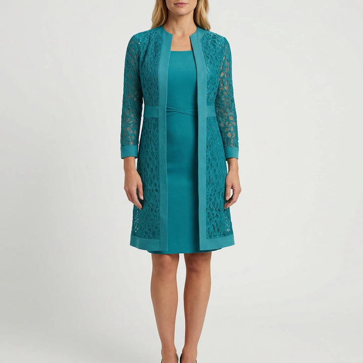 Lacevyne - Conjunto de vestido de dos piezas con superposición de encaje