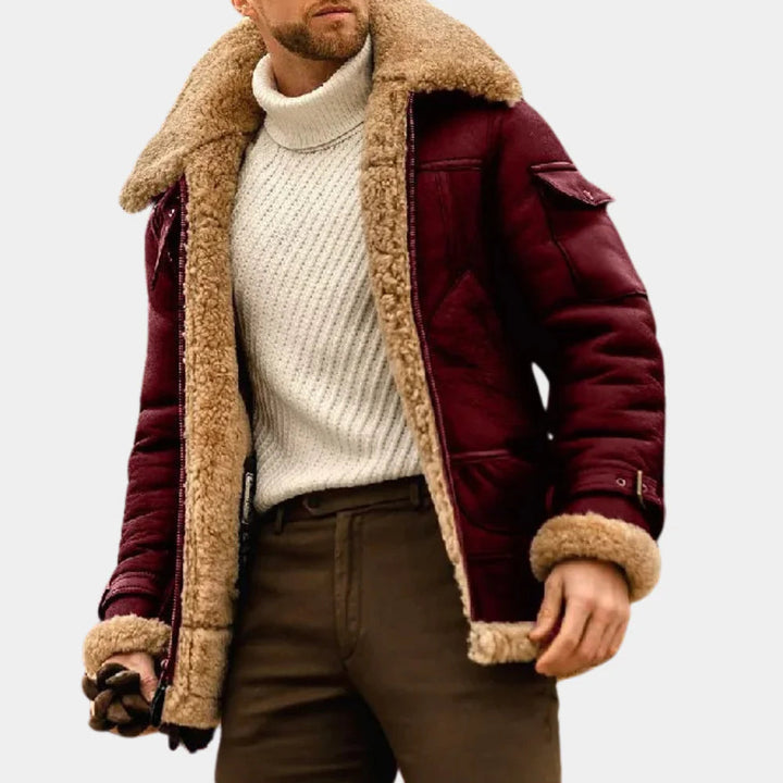 Chaqueta de Cuero de Invierno Estilo Piloto Audaz para Hombres