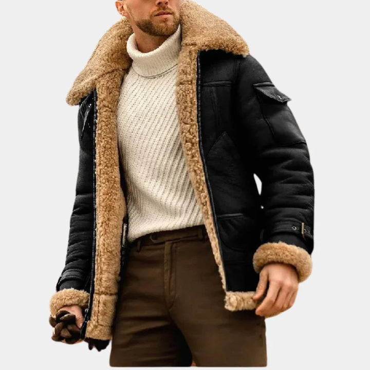 Chaqueta de invierno de cuero de estilo piloto atrevido, cálida y cómoda