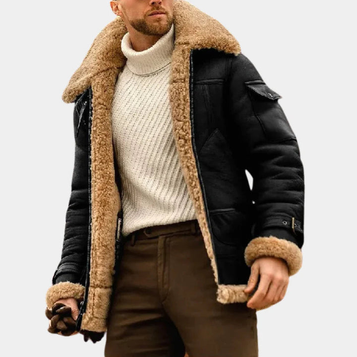 Chaqueta de Cuero de Invierno Estilo Piloto Audaz para Hombres