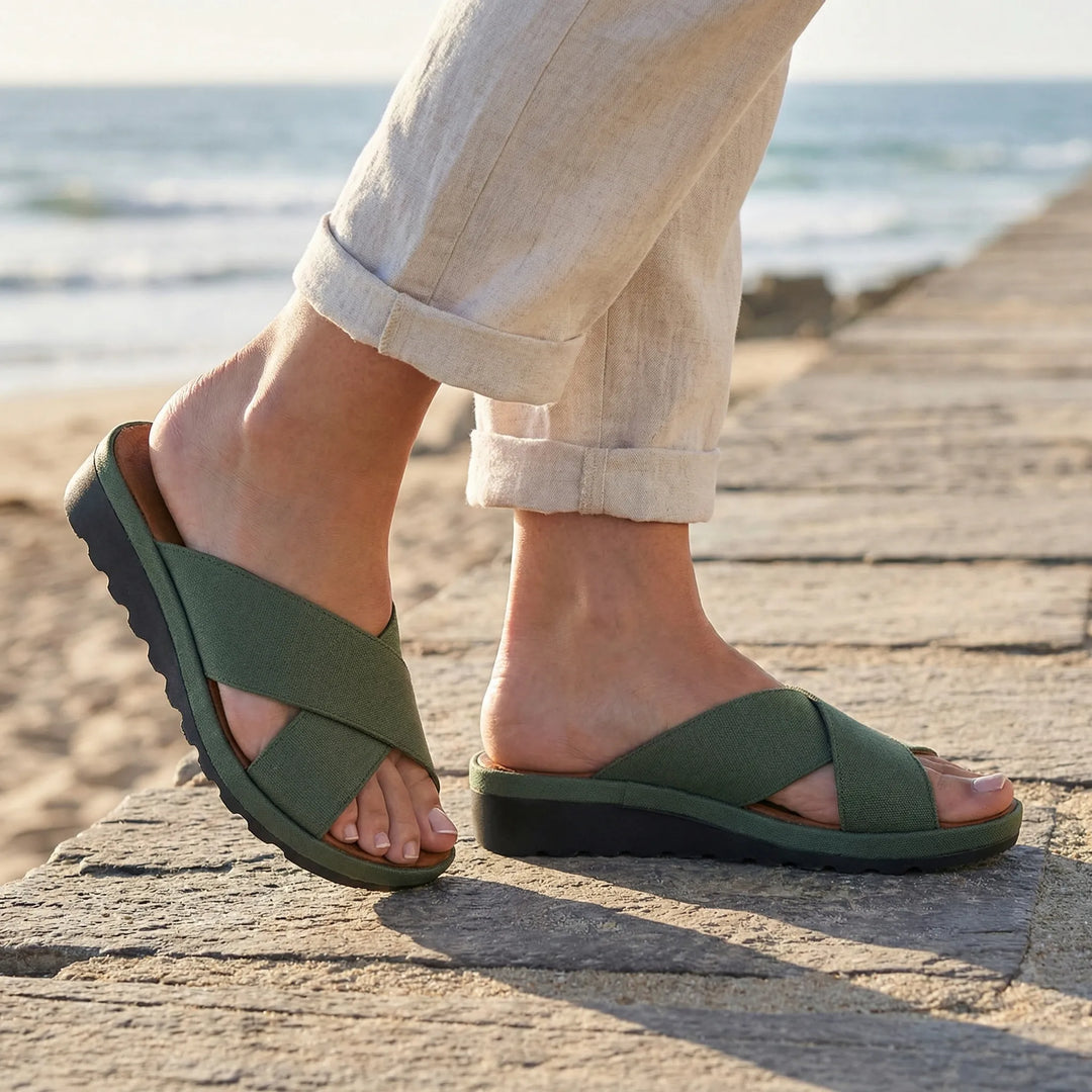 Lumastep - Sandalias de plataforma con tiras cruzadas
