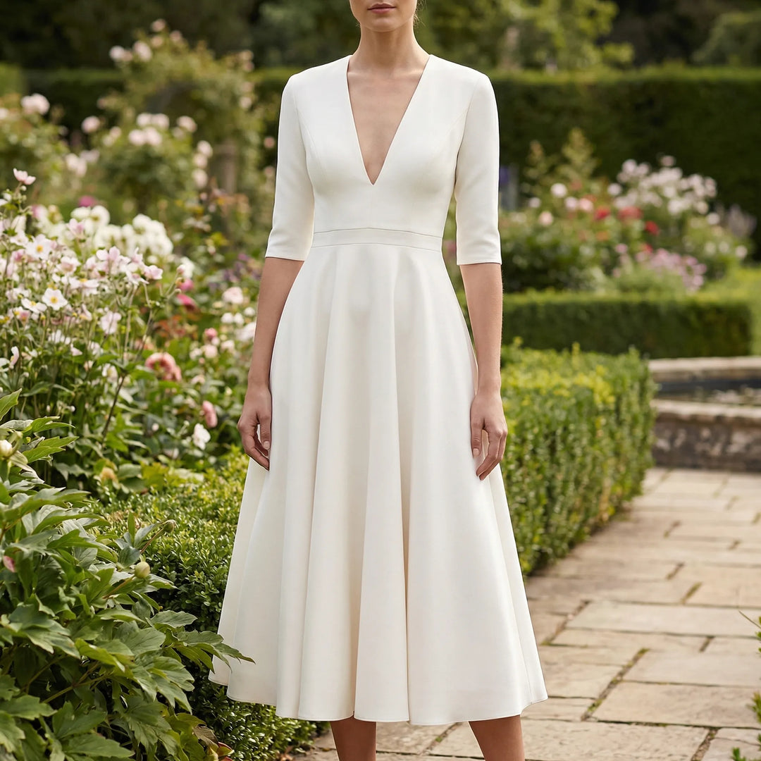 Luminae - Vestido midi con escote en V profundo para mujer