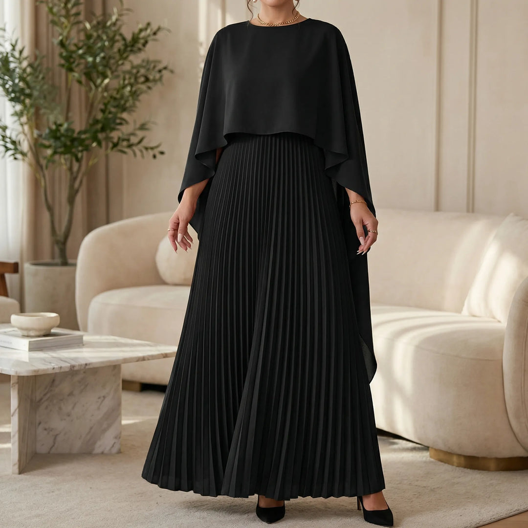 Luxvara - Vestido largo plisado con mangas murciélago