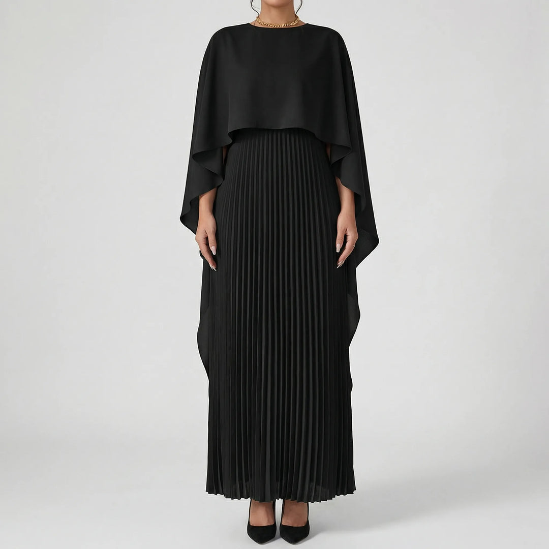 Luxvara - Vestido largo plisado con mangas murciélago