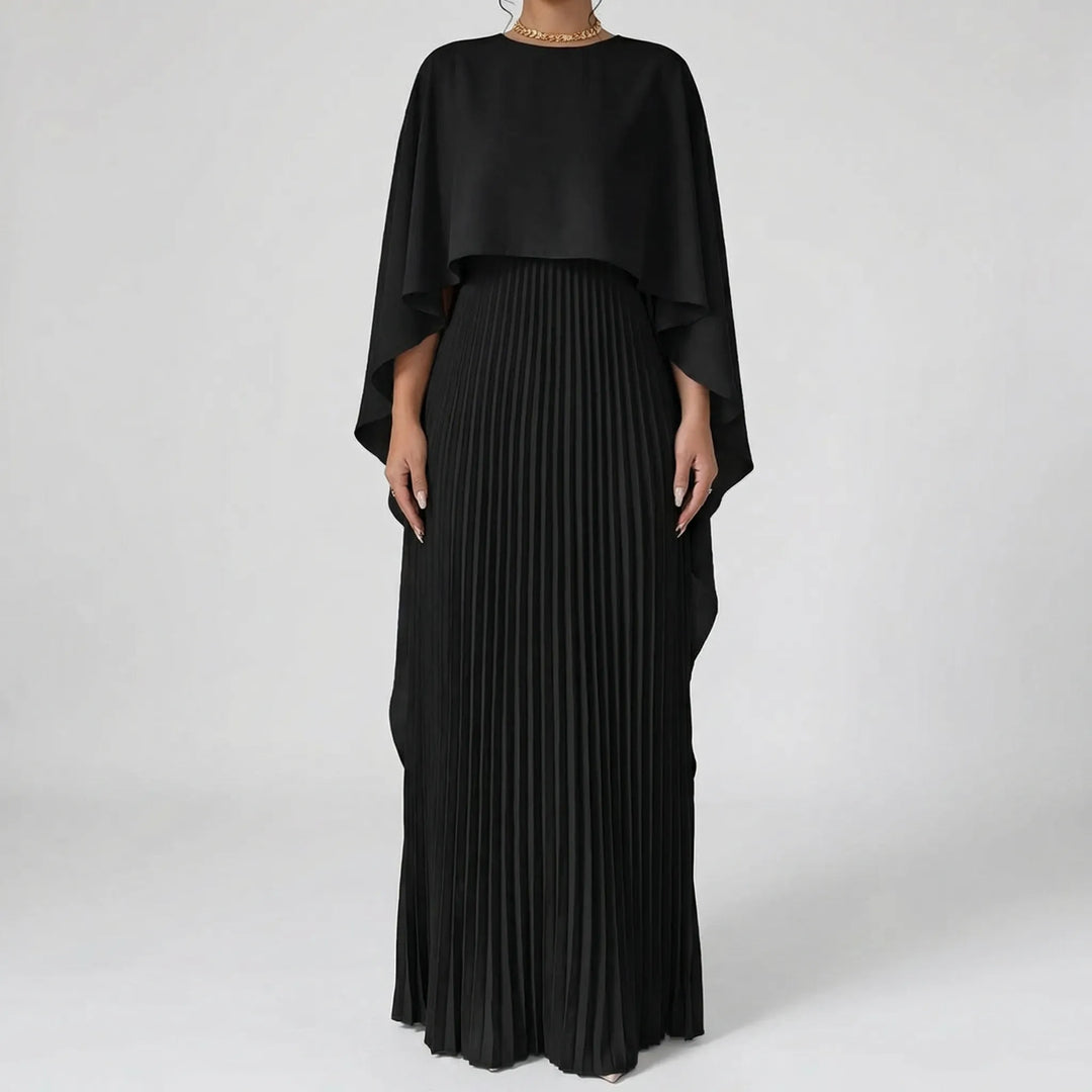 Luxvara - Vestido largo plisado con mangas murciélago