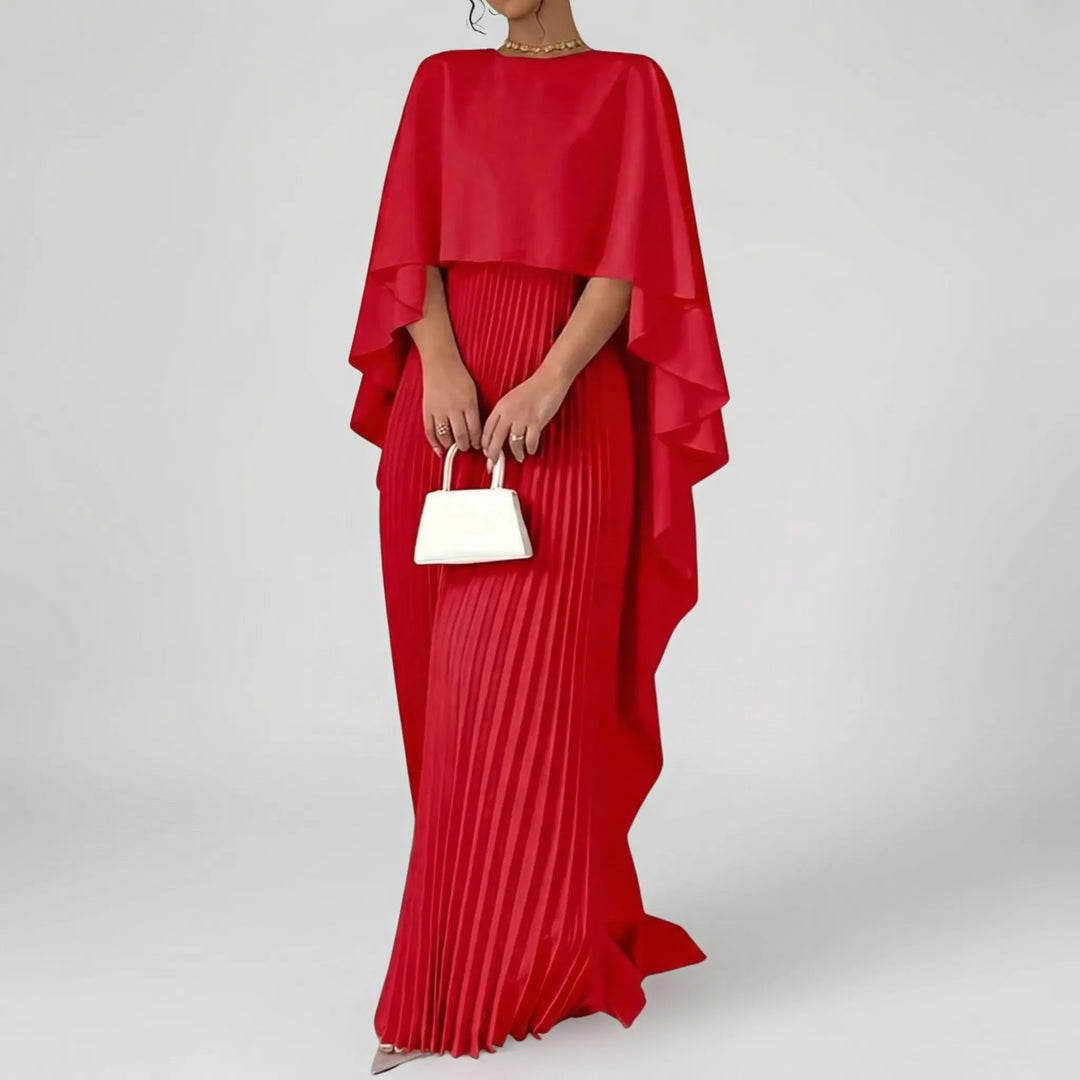 Luxvara - Vestido largo plisado con mangas murciélago