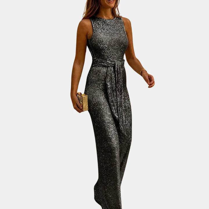 Mono con Brillo y Cintura Tie para Mujeres