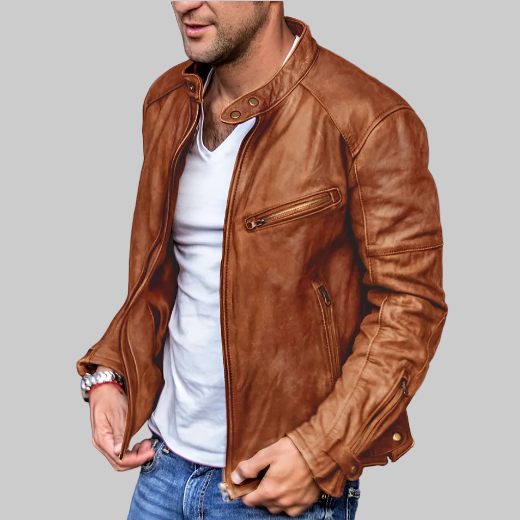 Chaqueta de Cuero Elegante y a Prueba de Agua para Hombres
