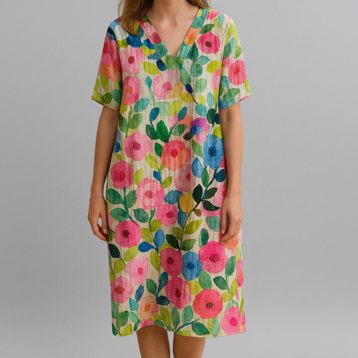 Vestido Cómodo Floral Colorido Primaveral