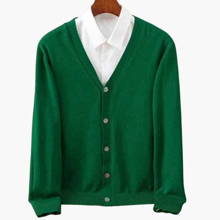 Cardigan con Cuello en V y Botones para Hombres – Capa de Punto Clásico