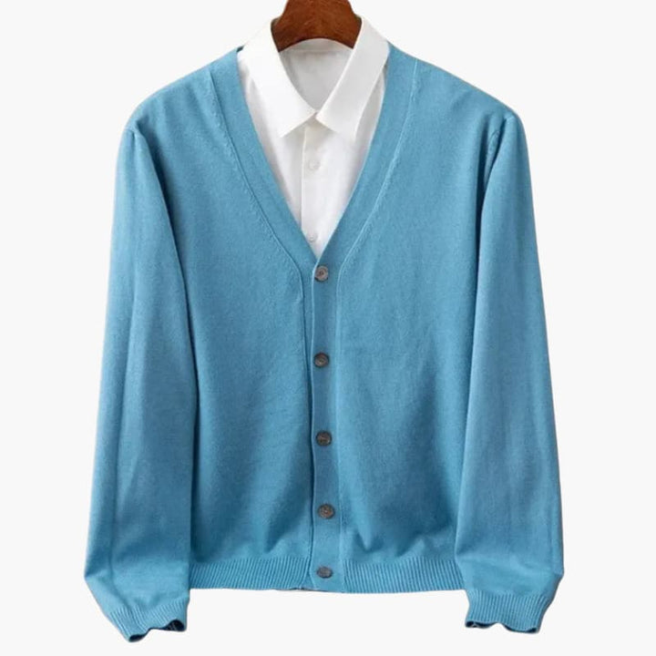 Cardigan con Cuello en V y Botones para Hombres – Capa de Punto Clásico
