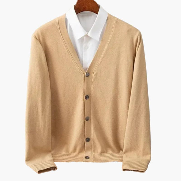 Cardigan con Cuello en V y Botones para Hombres – Capa de Punto Clásico