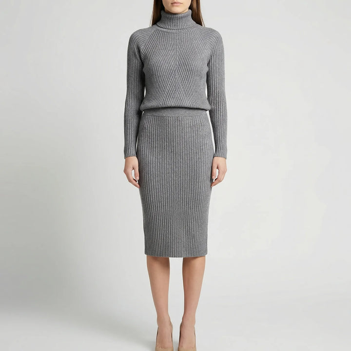Midvelle - Vestido midi de cuello alto y manga larga