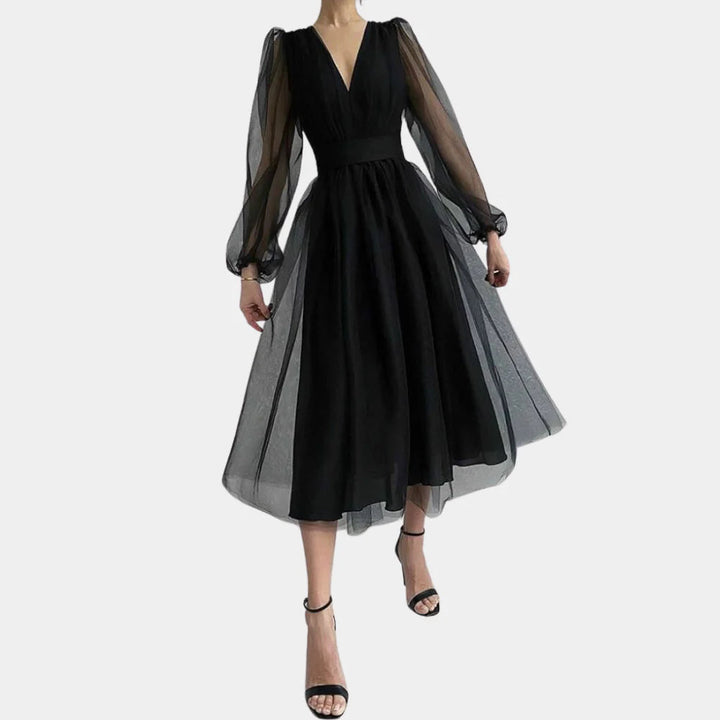 Vestido midi con detalles de encaje vintage