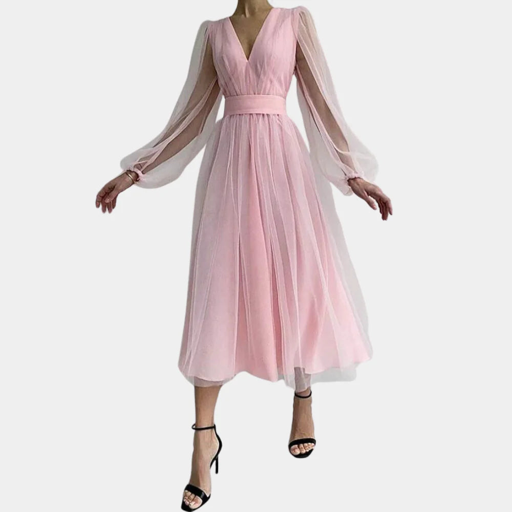 Vestido midi con detalles de encaje vintage
