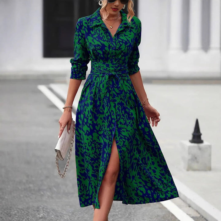Vestido midi de corte en A con cinturilla ajustable, vista posterior