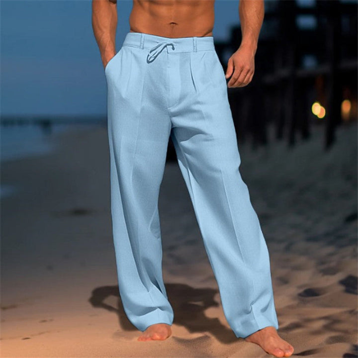 Pantalón de Lino con Cordones Relajado para Hombres