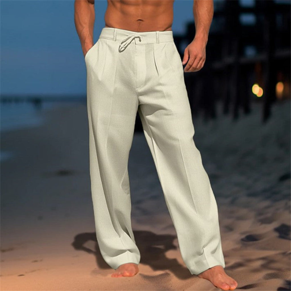 Pantalón de Lino con Cordones Relajado para Hombres