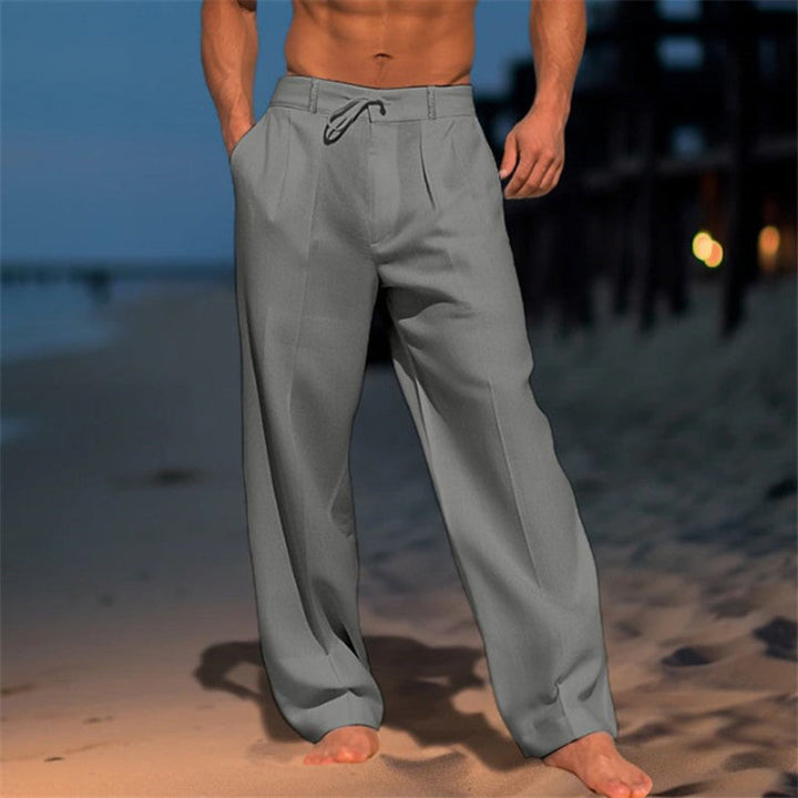 Pantalón de Lino con Cordones Relajado para Hombres