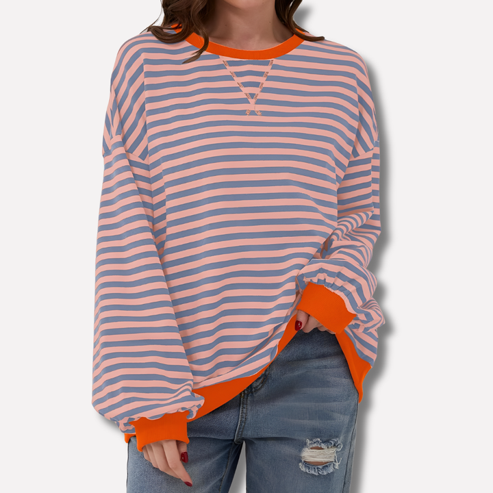 Camiseta de manga larga a rayas oversize para mujer