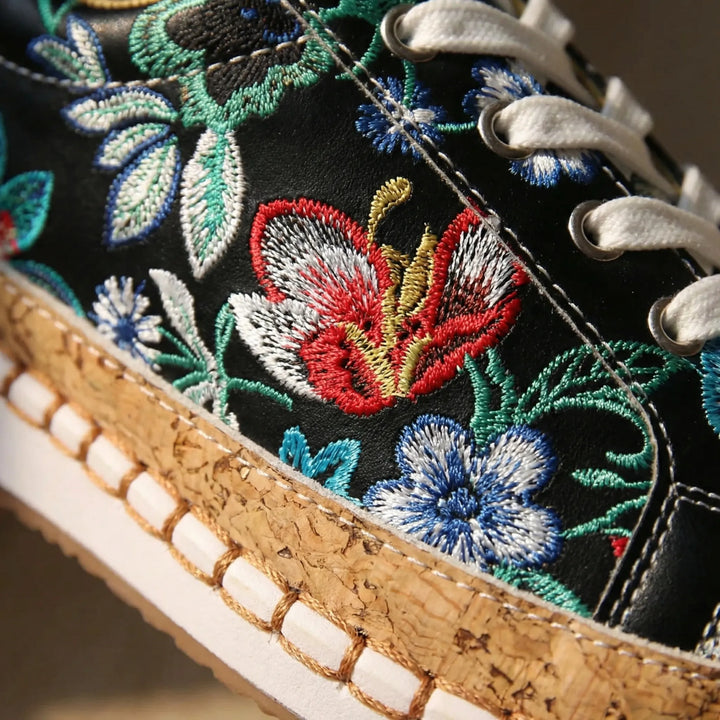Petalace - Zapatillas planas con cordones y estampado floral