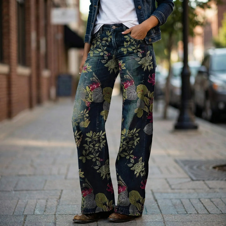 Petaloux - Vaqueros rectos holgados con estampado floral