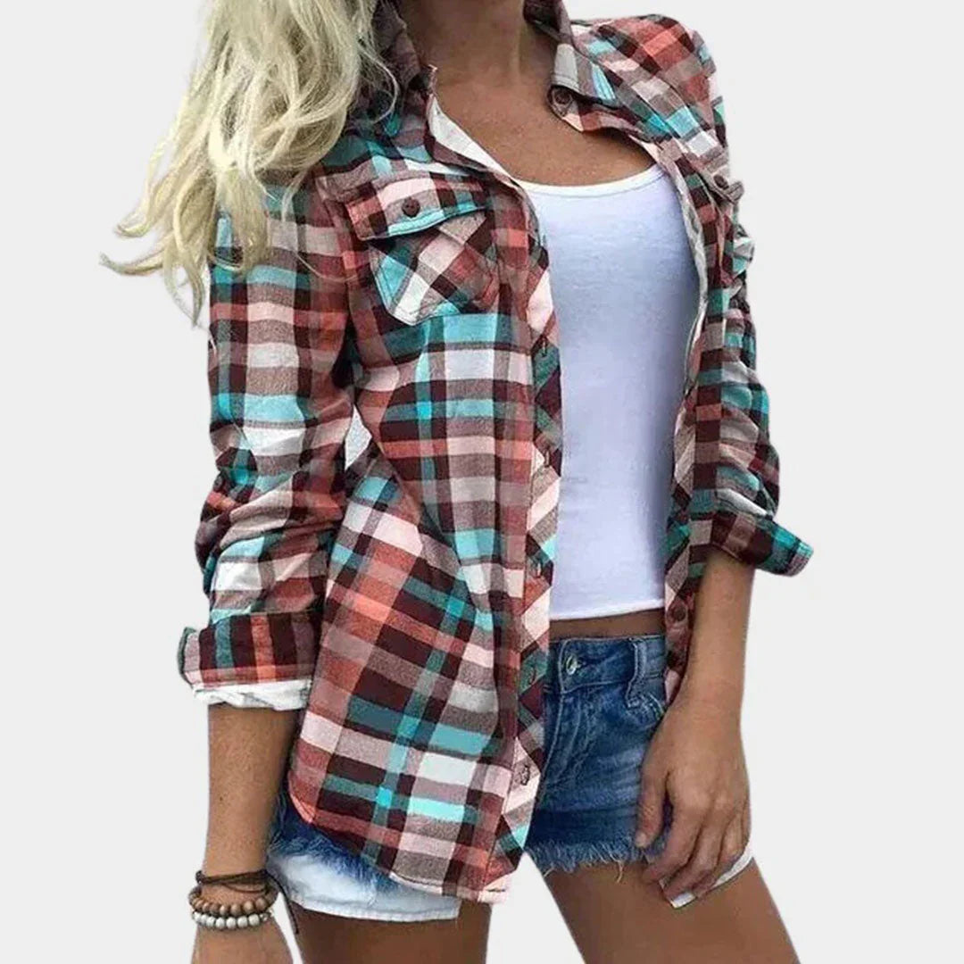 PlaidEase – Blusa de mujer con un diseño a cuadros atemporal y un toque femenino