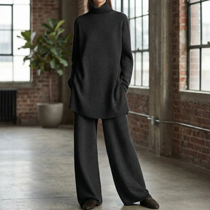 Conjunto de jersey de cuello alto y pantalón de pierna ancha Pullova