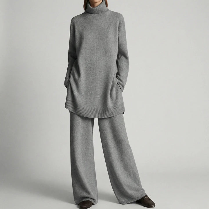 Conjunto de jersey de cuello alto y pantalón de pierna ancha Pullova