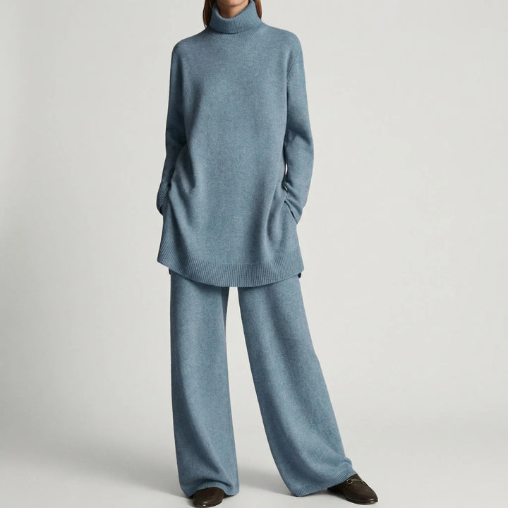 Conjunto de jersey de cuello alto y pantalón de pierna ancha Pullova