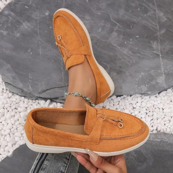 Mocasines de piel naranjas para mujer, sin cordones