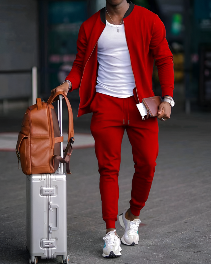 Conjunto de Chaqueta con Cremallera y Pantalones para Hombres
