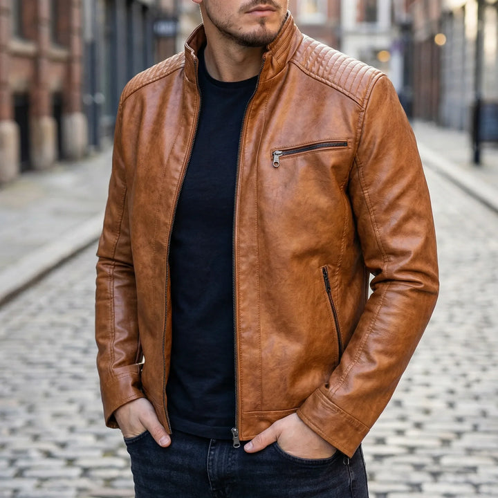 Ravekko - Chaqueta estilo motociclista de corte clásico