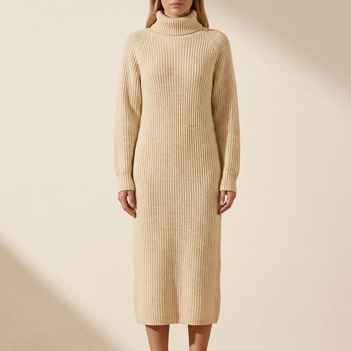 Ribblene - Vestido midi de cuello alto acanalado