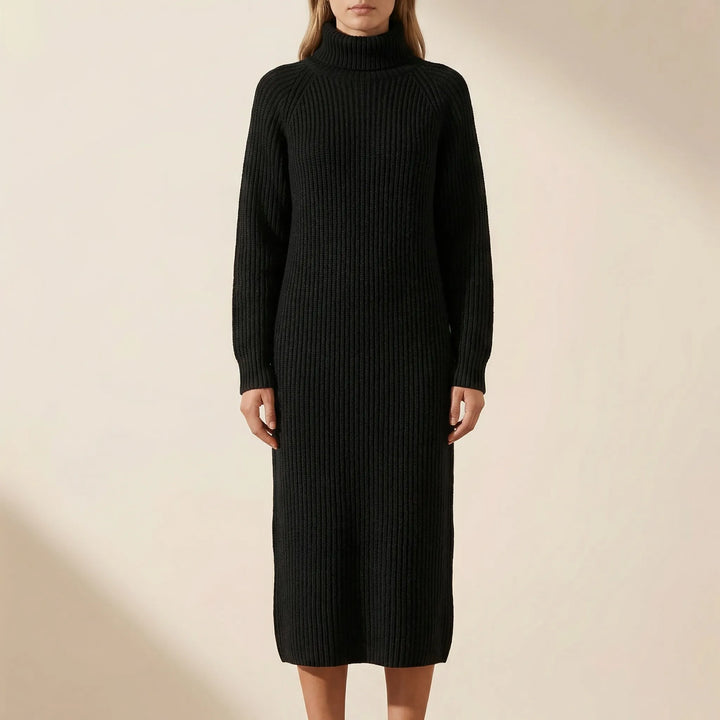 Ribblene - Vestido midi de cuello alto acanalado