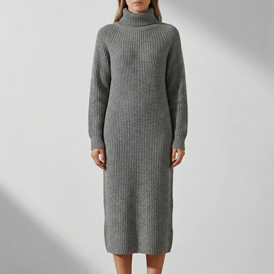 Ribblene - Vestido midi de cuello alto acanalado